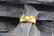 Lady's Yellow 18 Karat Satin & Polished Contemporary Fashion Ring With One Emerald Cut Diamond, View #1